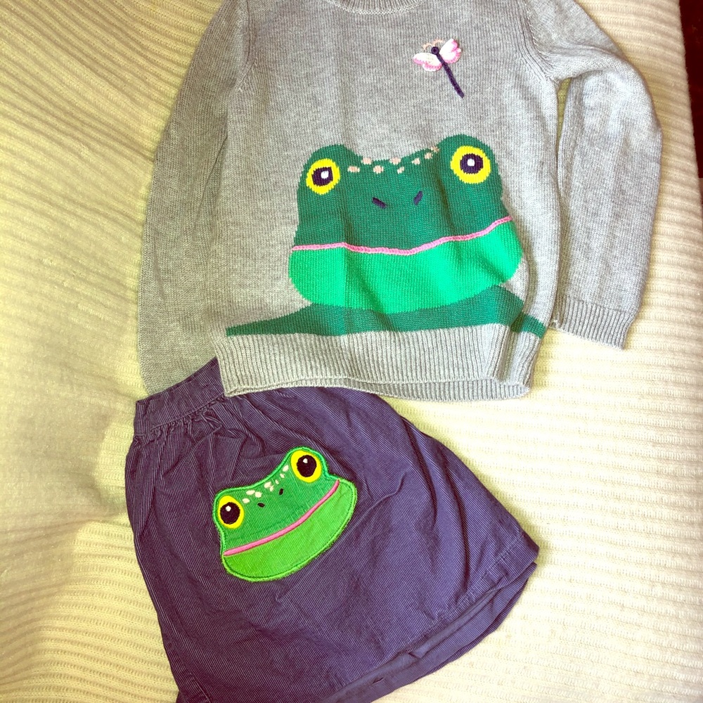 Mini Boden Matching Frog Skirt and Sweater